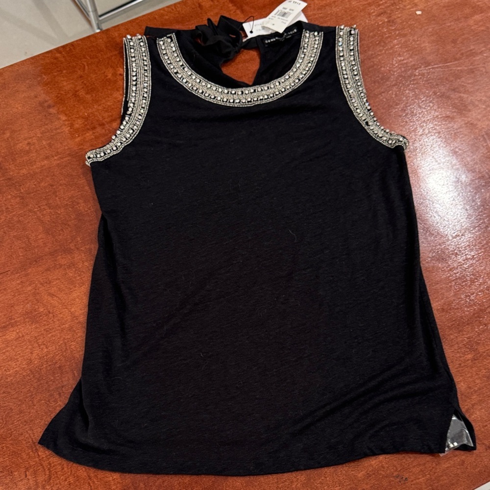 Generation Love Lucy Crystal Beaded Black Sleeveless Tank Sz S NWT